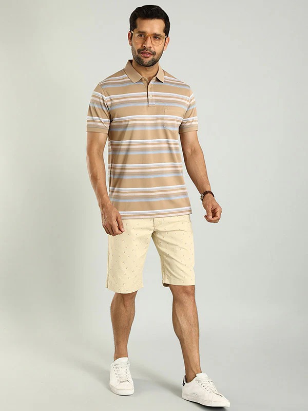 Indian Terrain Men's Slim Fit Printed Beige Shorts